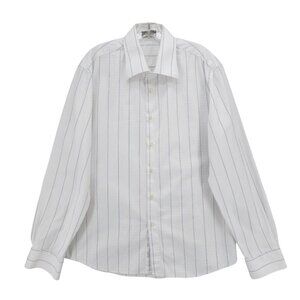 MESSORI Black Label Dress Shirt White Chevron Blue Stripe ITALY Size 18 - 45